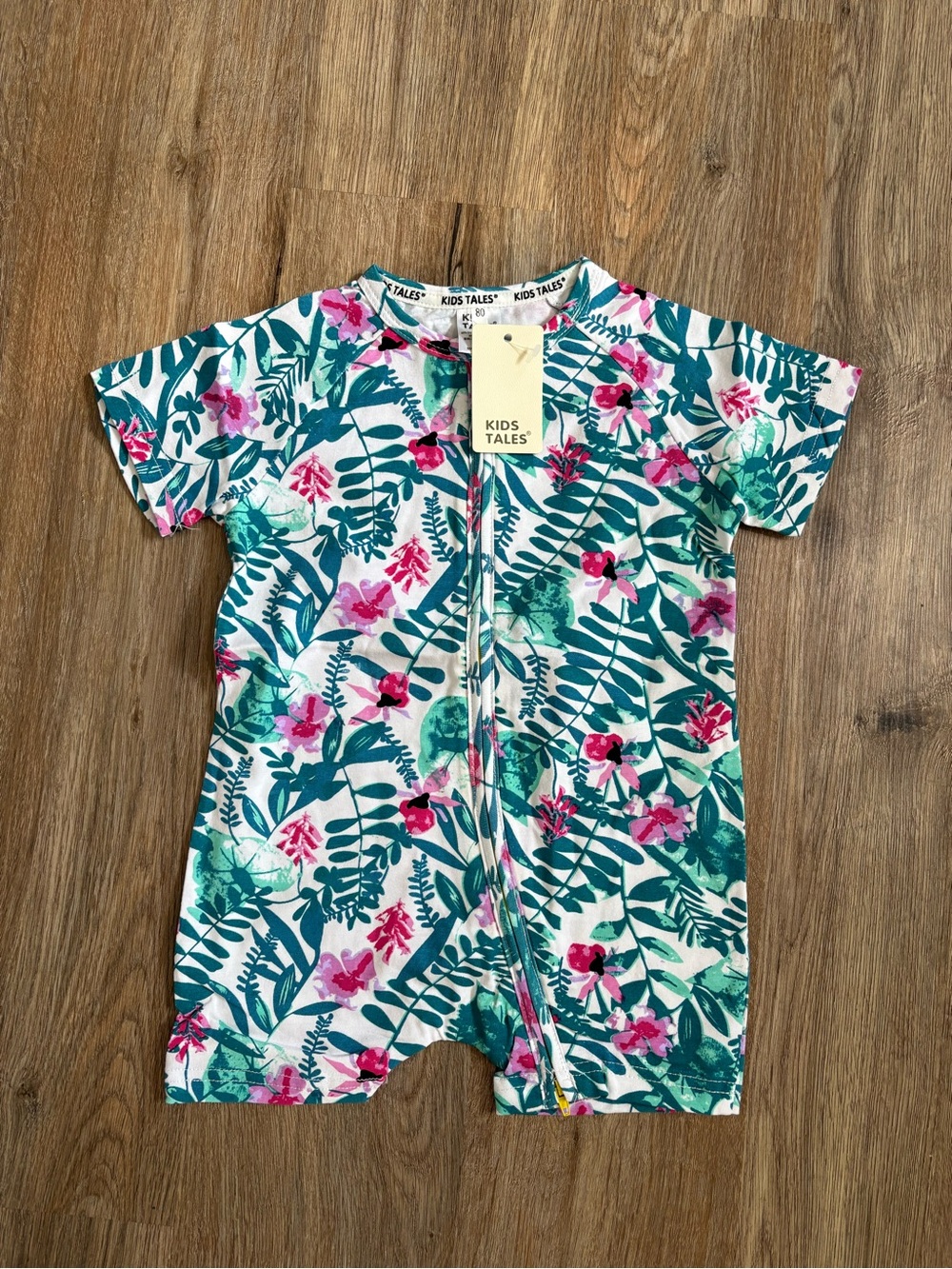 Kids Tale Floral Short Romper NWT 12-18 Months Two Way Zipper Cotton Blend